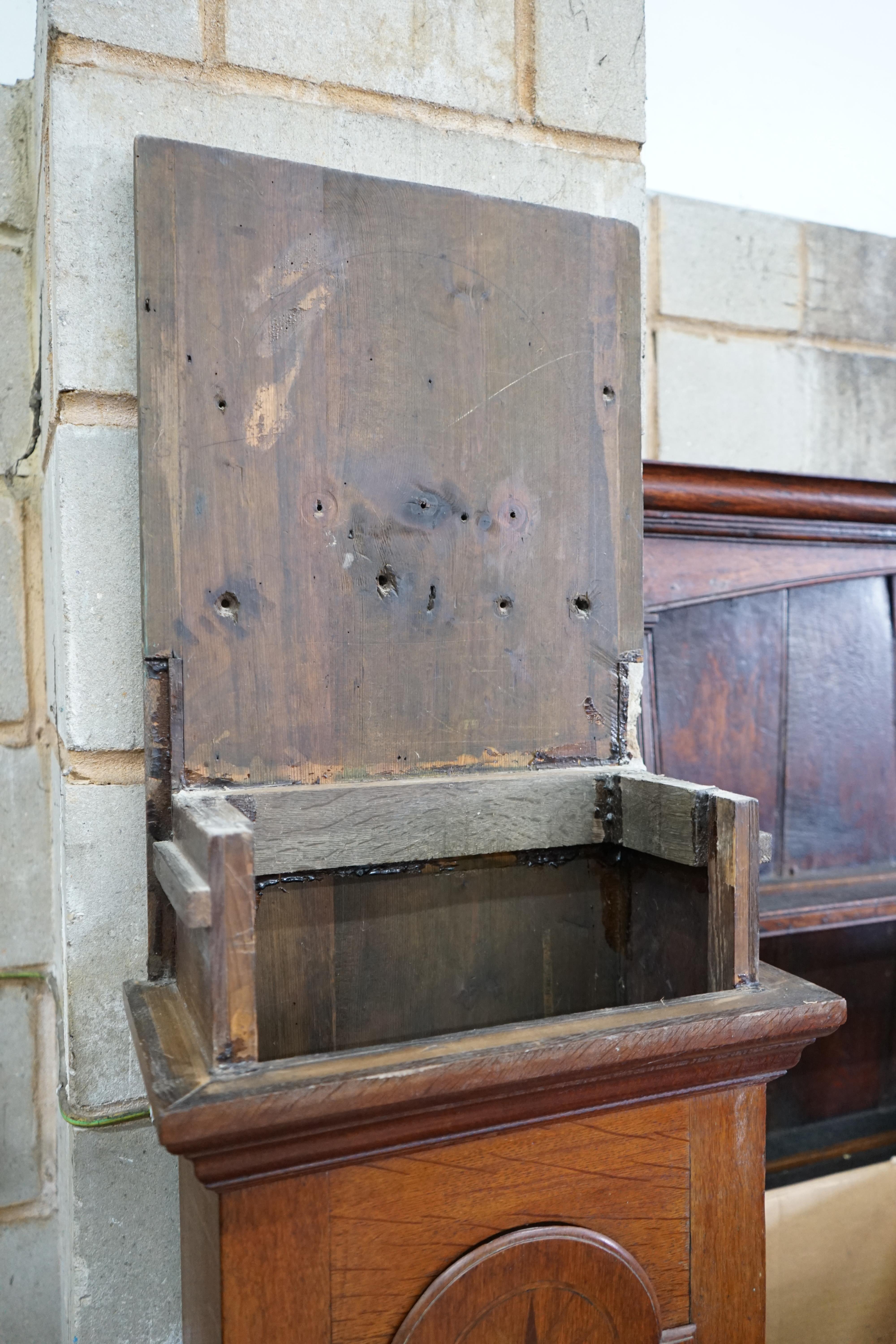 An early 19th century inlaid oak eight day longcase clock by Thomas Best, Lewes (no weights), height 211cm